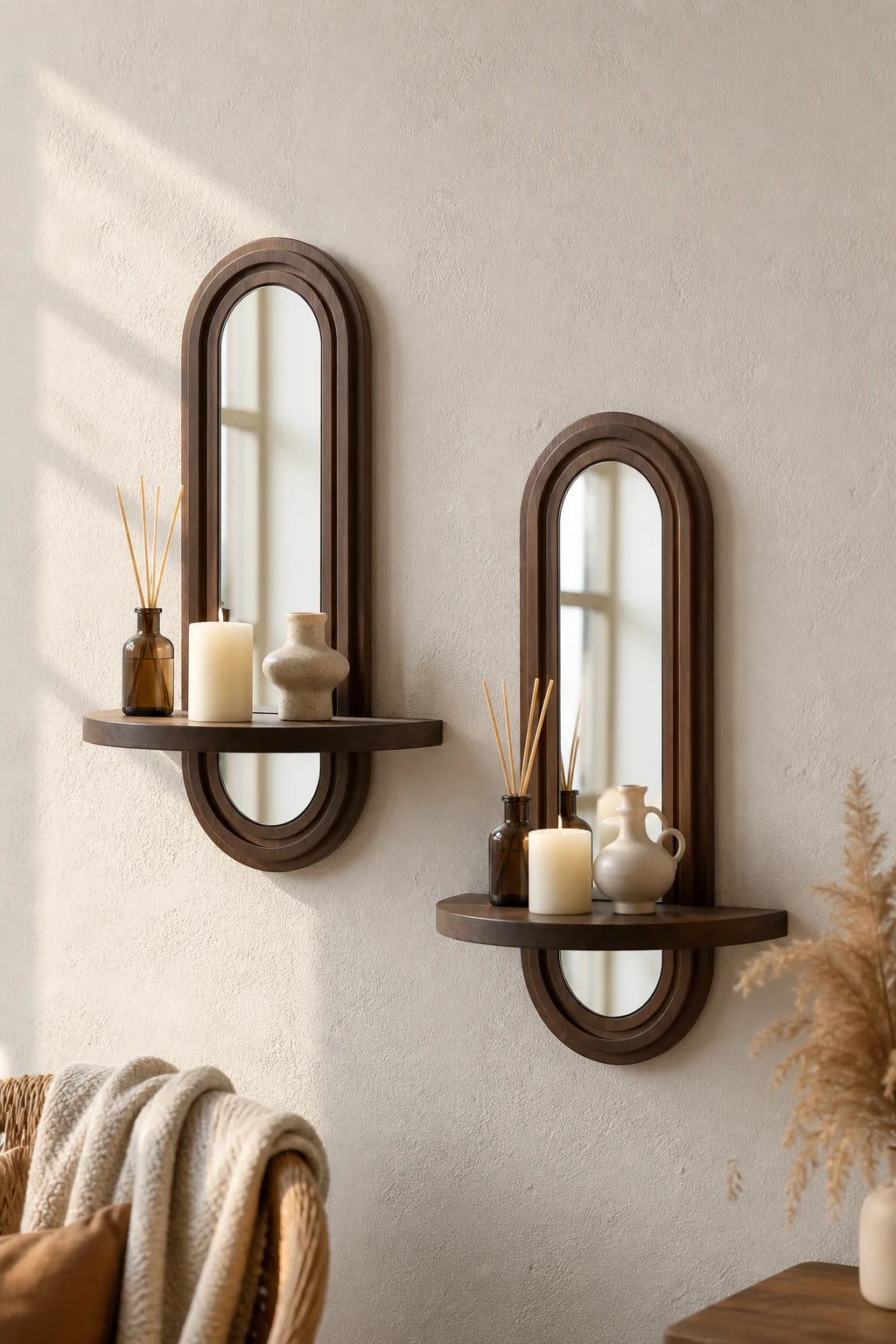 Miroir étagère Arco, arche en bois