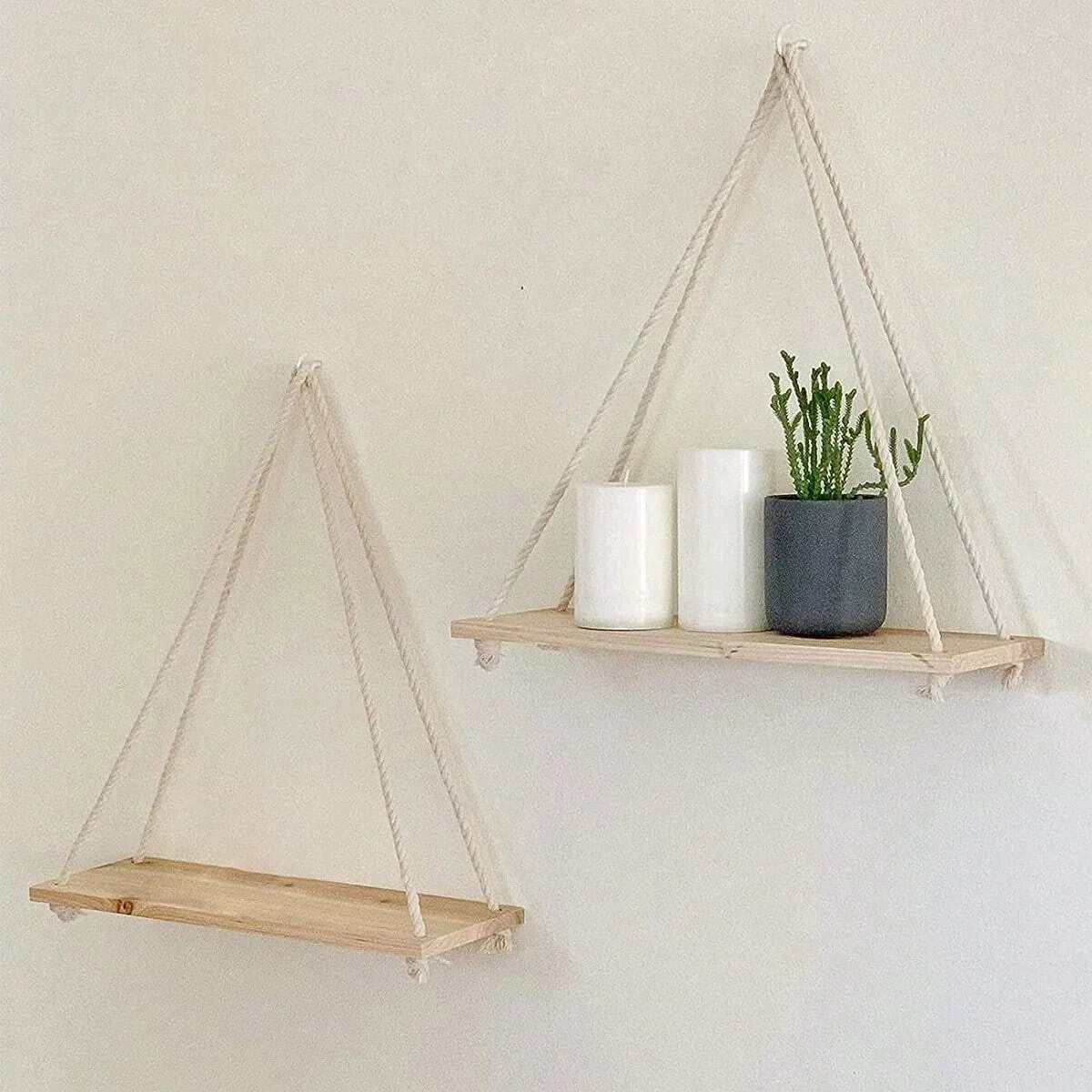 Étagère suspendue Fune, corde de chanvre et bois, vue 3