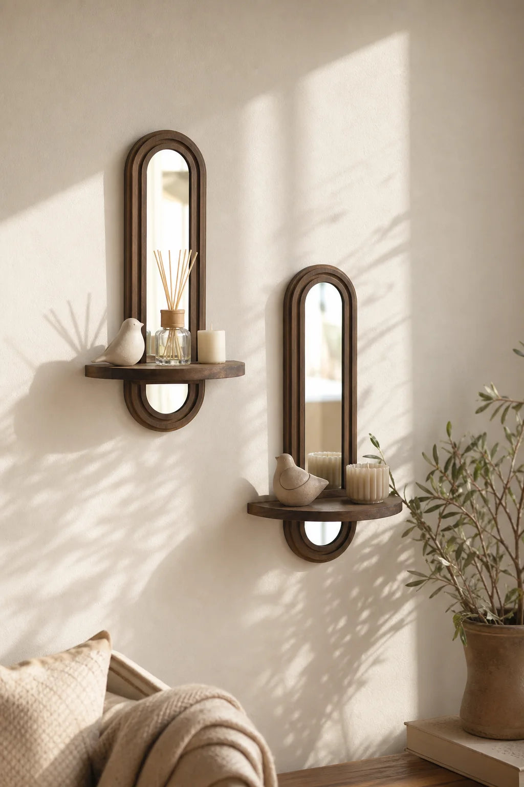 Miroir étagère Arco, arche en bois