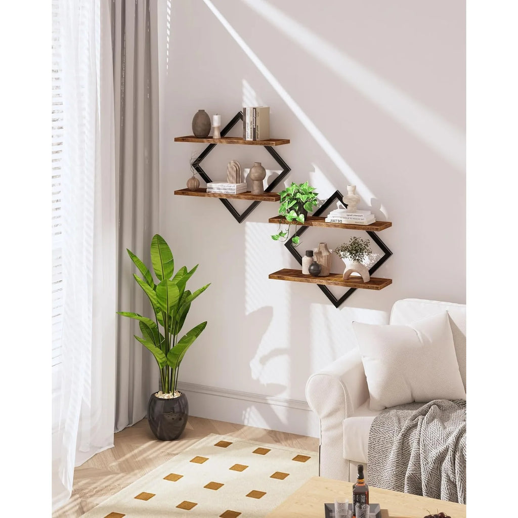Étagères murales Rombetto, double losange, lot de 2
