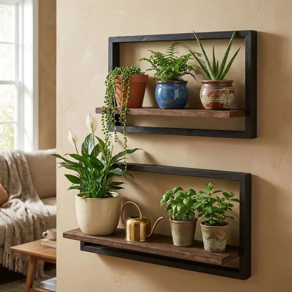 Étagère cadre Finestra, bois et cadre noir, 4 modèles