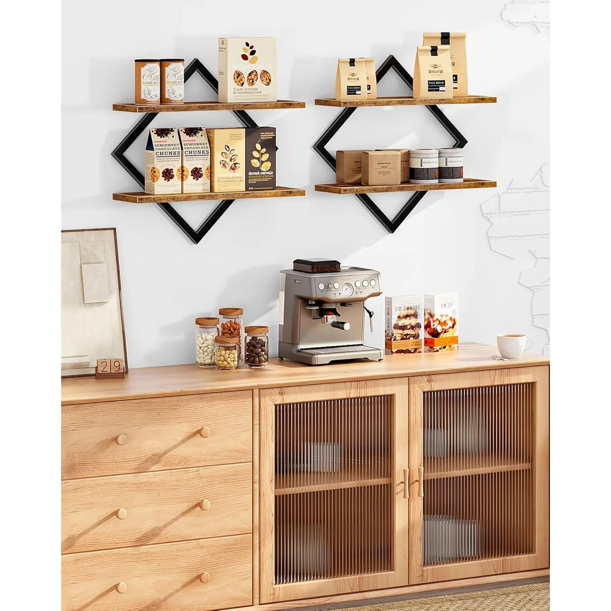 Étagères murales Rombetto, double losange, lot de 2