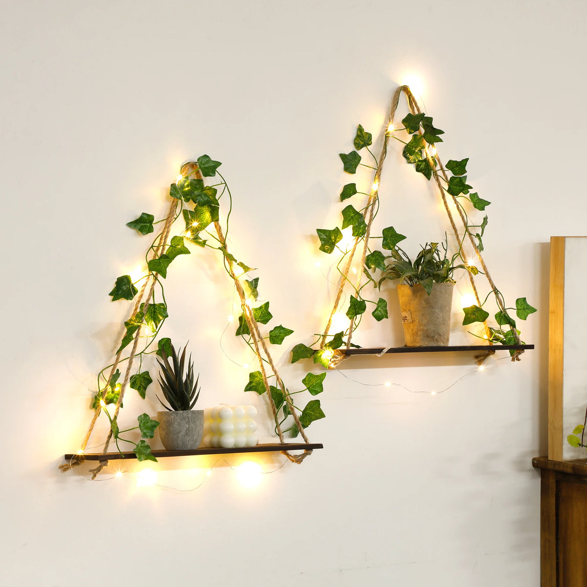 Étagère Edera, feuillage artificiel et bande LED, vue 2