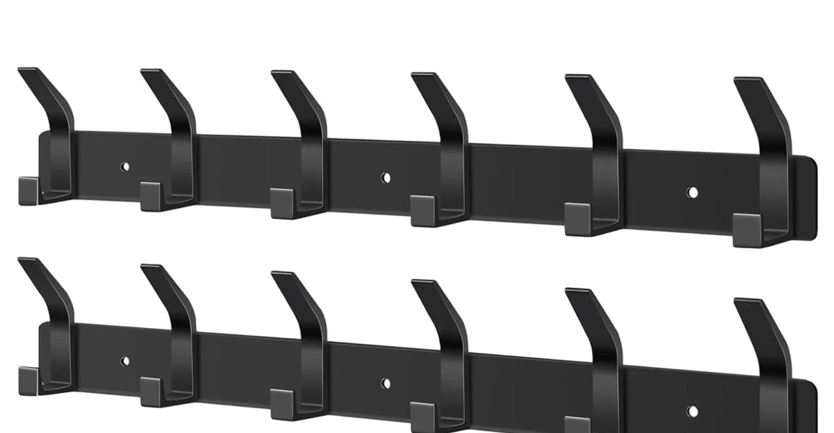 Porte-manteau mural Duo, lot de 2 barres acier noir, 6 crochets, vue 2