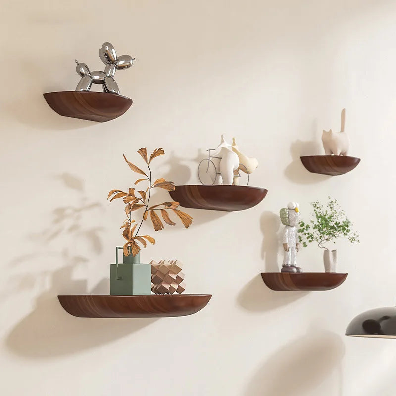 Étagère murale Luna, demi-cercle en bois massif