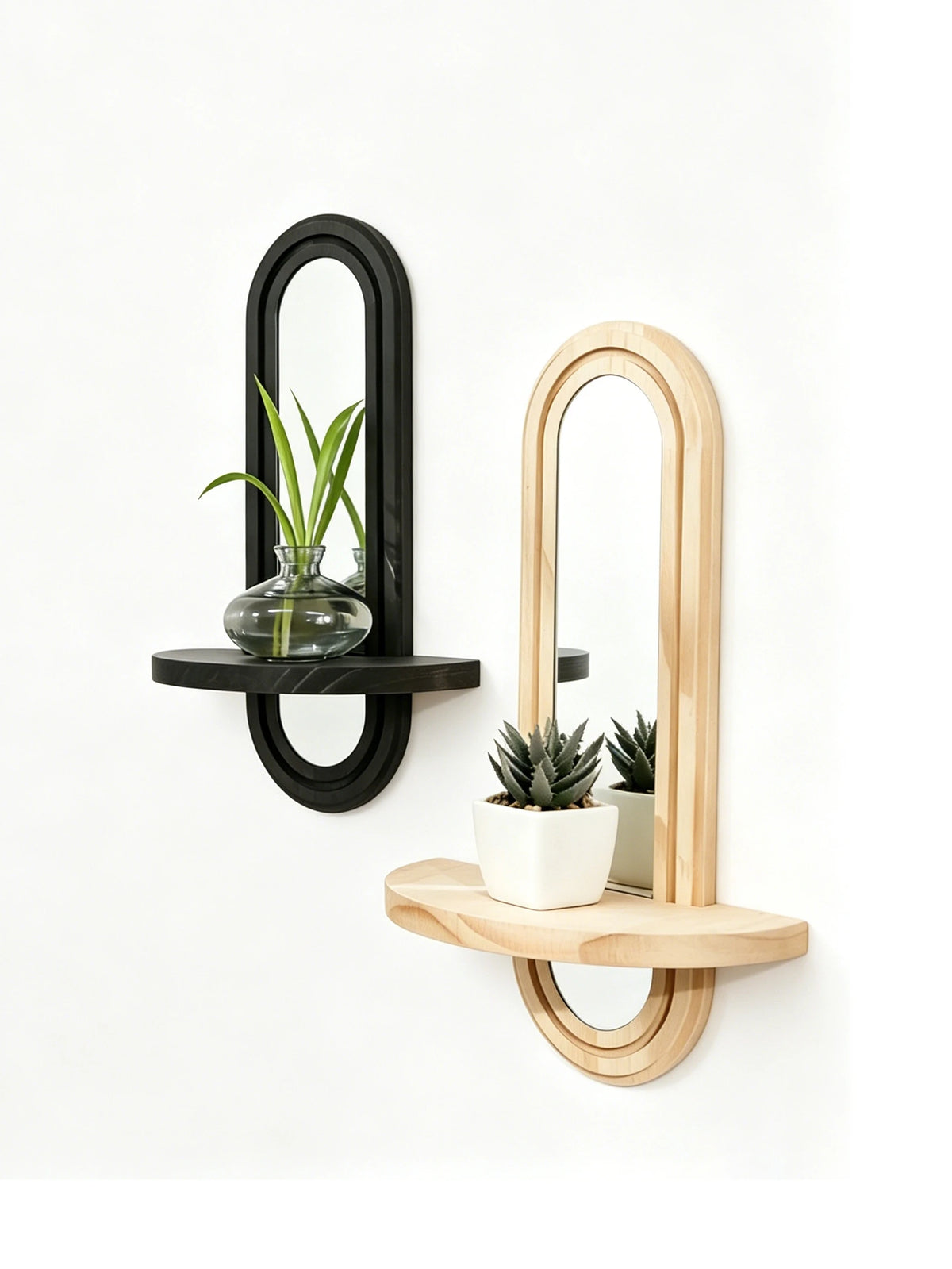 Miroir étagère Arco, arche en bois
