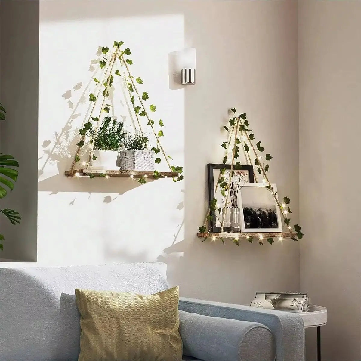 Étagère Edera, feuillage artificiel et bande LED, vue 4