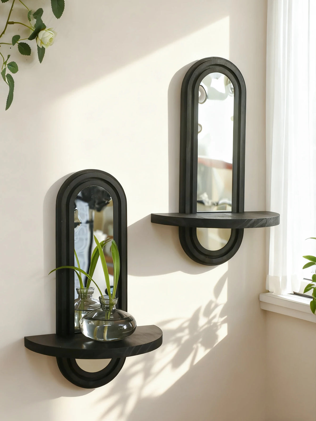 Miroir étagère Arco, arche en bois