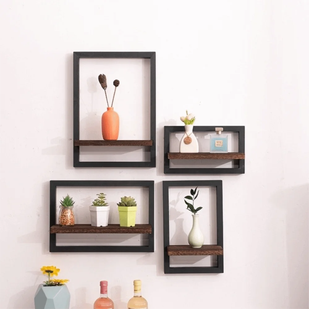 Étagère cadre Finestra, bois et cadre noir, 4 modèles