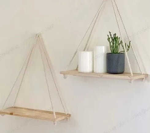 Étagère suspendue Fune, corde de chanvre et bois, vue 4