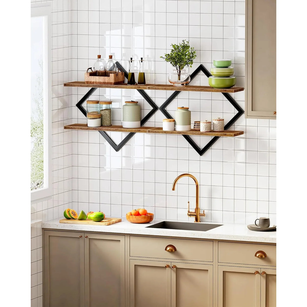 Étagères murales Rombetto, double losange, lot de 2