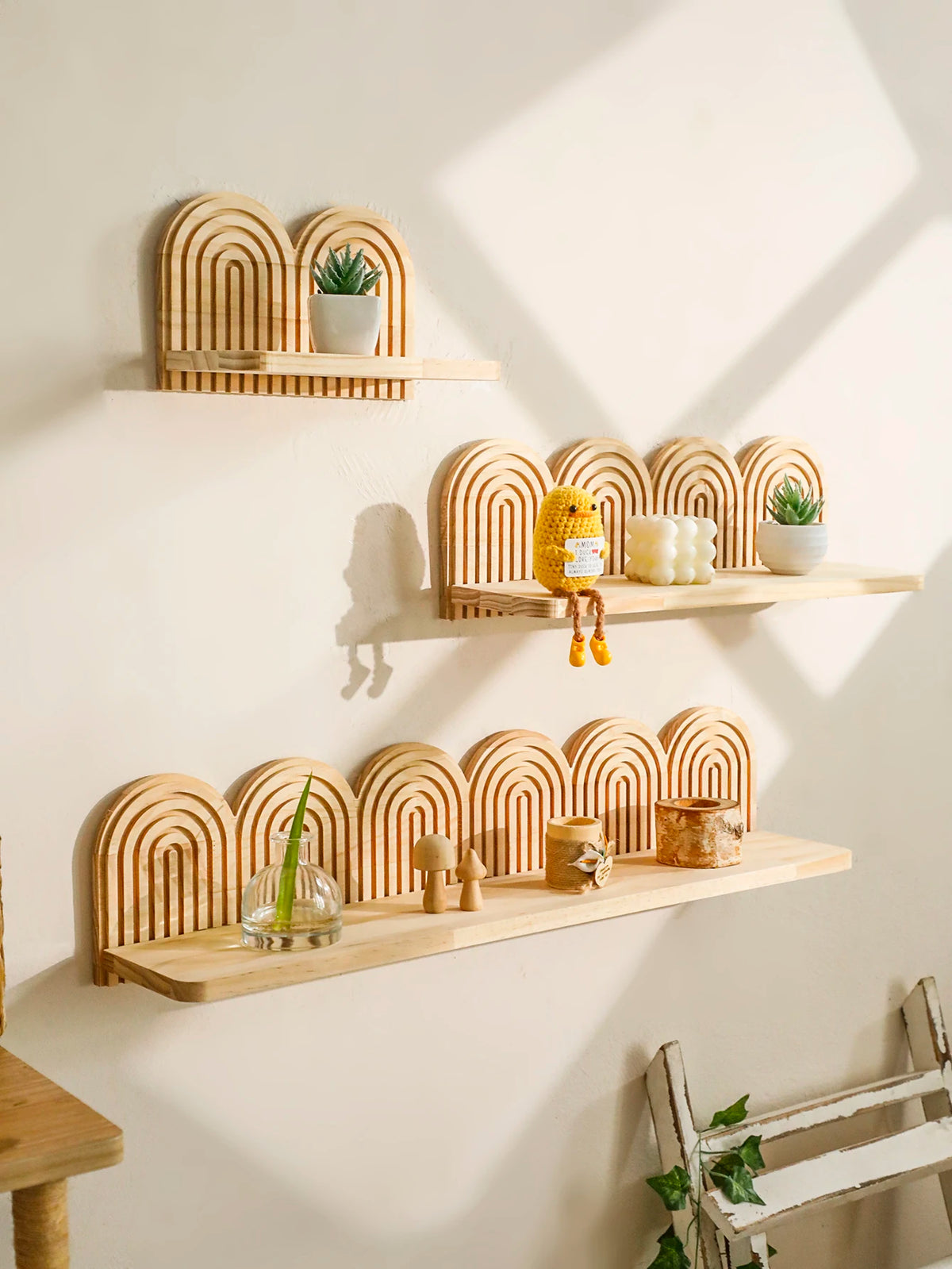 Étagère murale Arca, arche en bois naturel