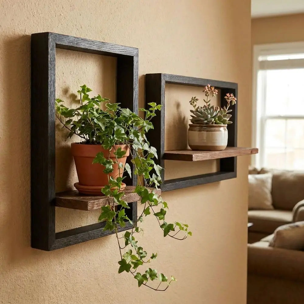 Étagère cadre Finestra, bois et cadre noir, 4 modèles