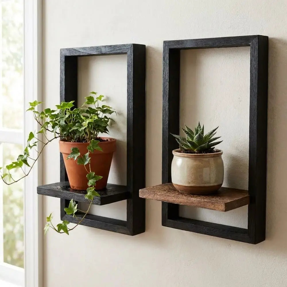 Étagère cadre Finestra, bois et cadre noir, 4 modèles