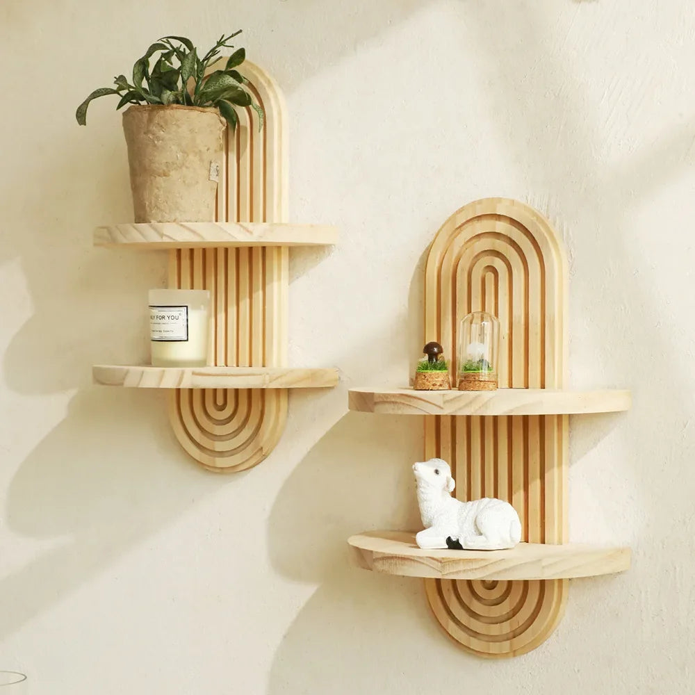 Étagère murale Nolia, bois massif, esprit bohème, vue 2