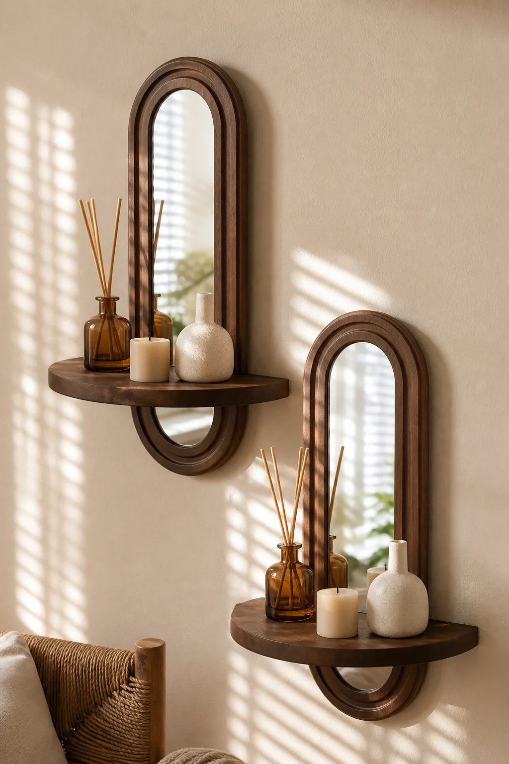 Miroir étagère Arco, arche en bois