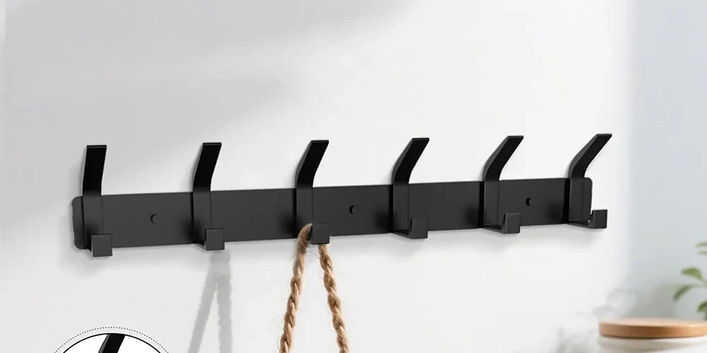 Porte-manteau mural Duo, lot de 2 barres acier noir, 6 crochets, vue 4